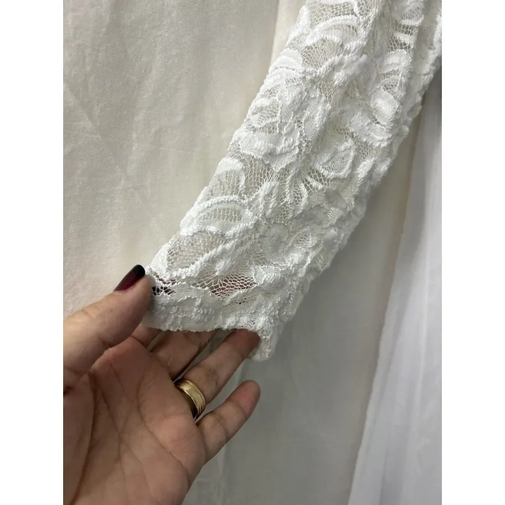 AUW Lace Chiffon Dress Size Medium White Sheet Lined‎ 3/4 Sleeve